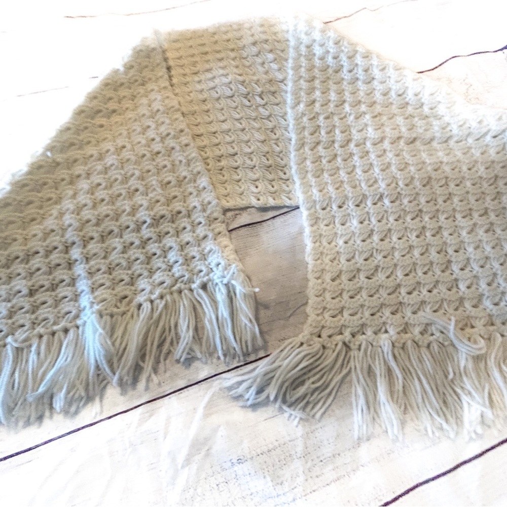 White Handmade Open Weave Scarf with Tassels